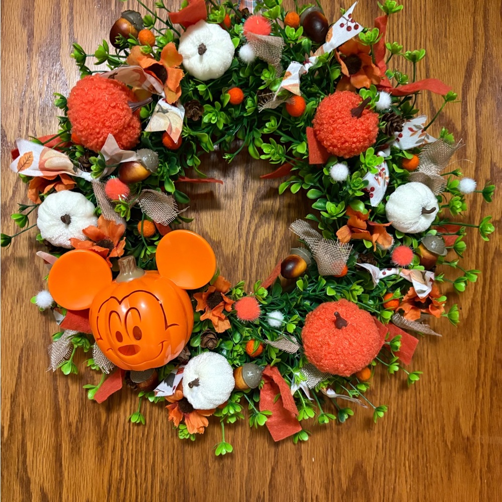 Festive Halloween Mickey Mouse Wreath - Orange and Green